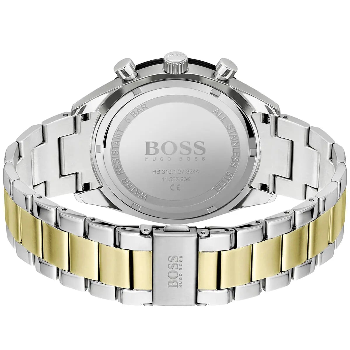 Two-tone silver and gold watch with visible brand logo on a white background