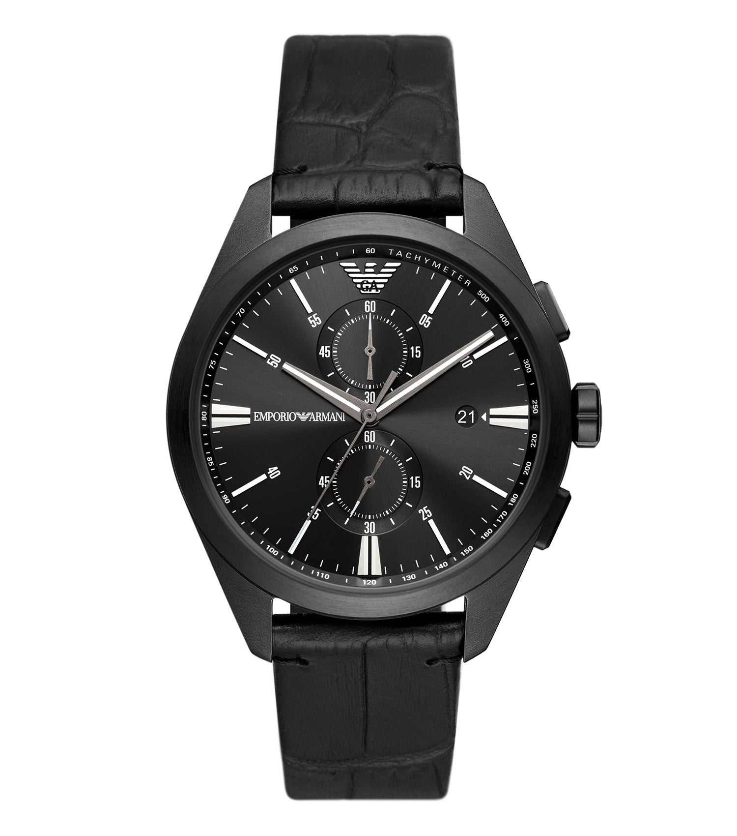 Emporio Armani Chronograph Black Leather Men's Watch AR11483