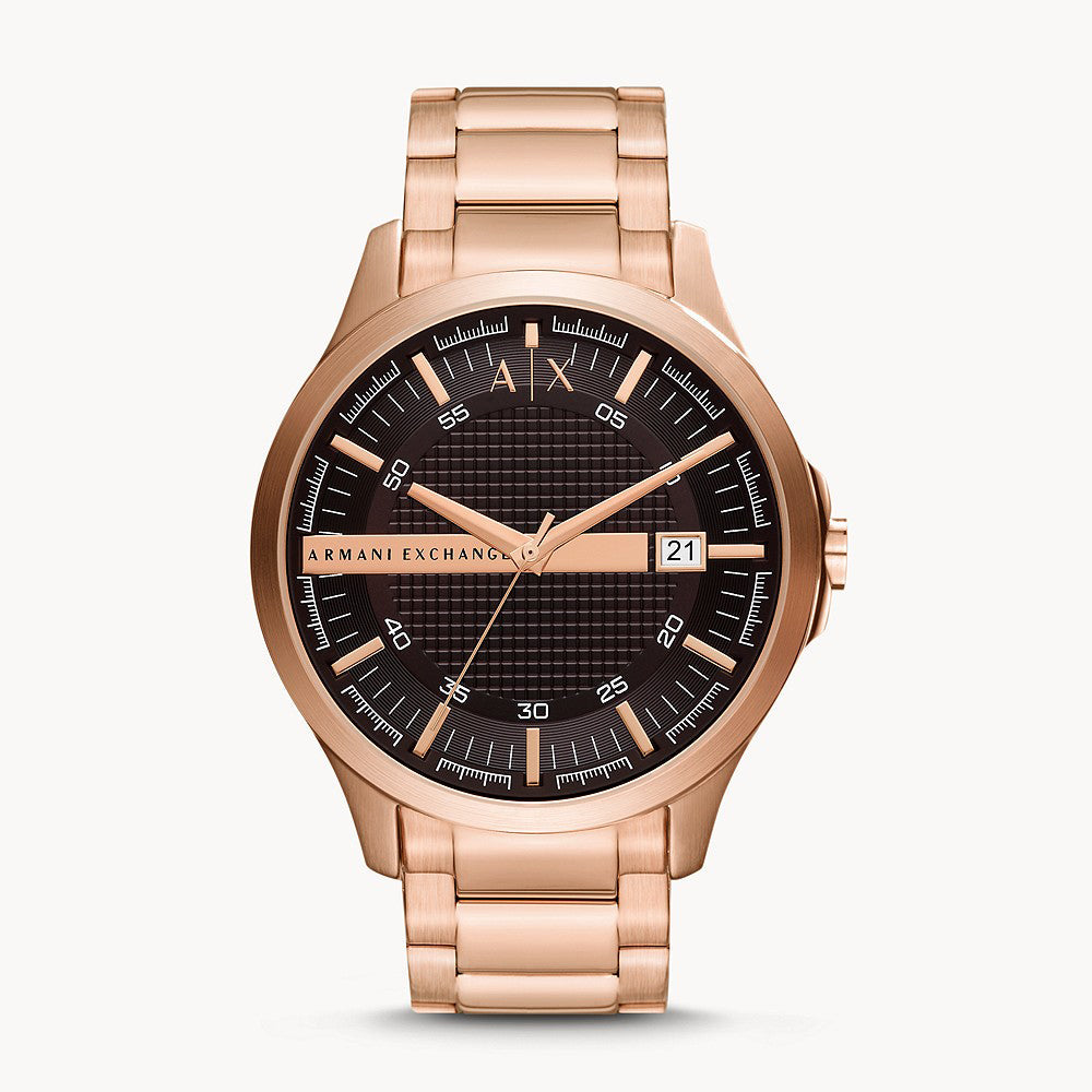 Armani Exchange Hampton Date Black Dial Rose Gold Watch - AX2449