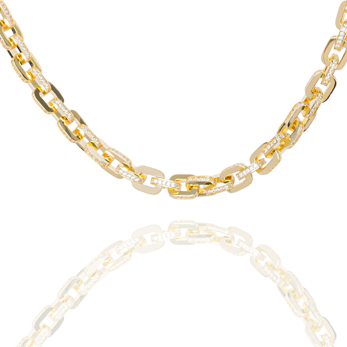 Big Daddy 10MM gold chain with CZ-iced anchor mariner links