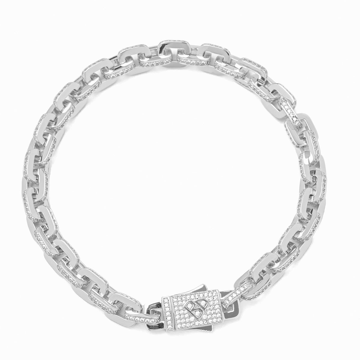 Big Daddy 10MM anchor mariner bullet CZ and silver link iced out bracelet front view