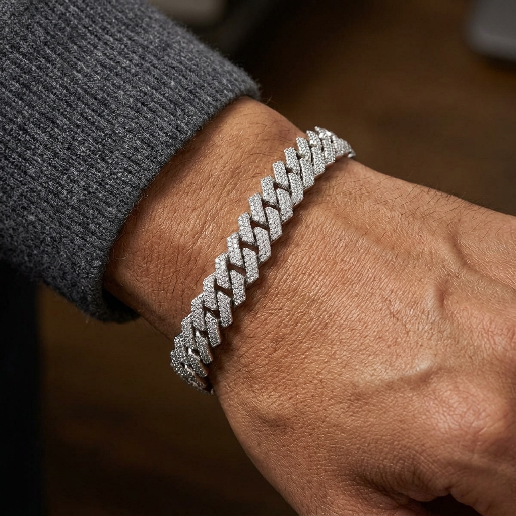 Big Daddy 10MM Cuban CZ Prong Silver Bracelet