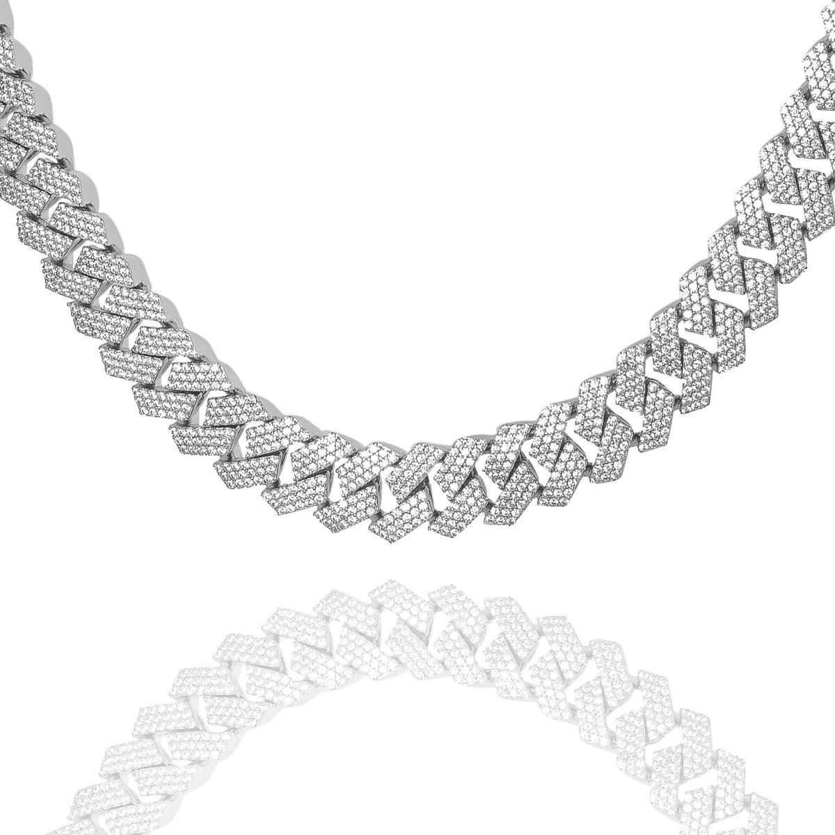 10MM Cuban CZ prong silver chain with iced out design