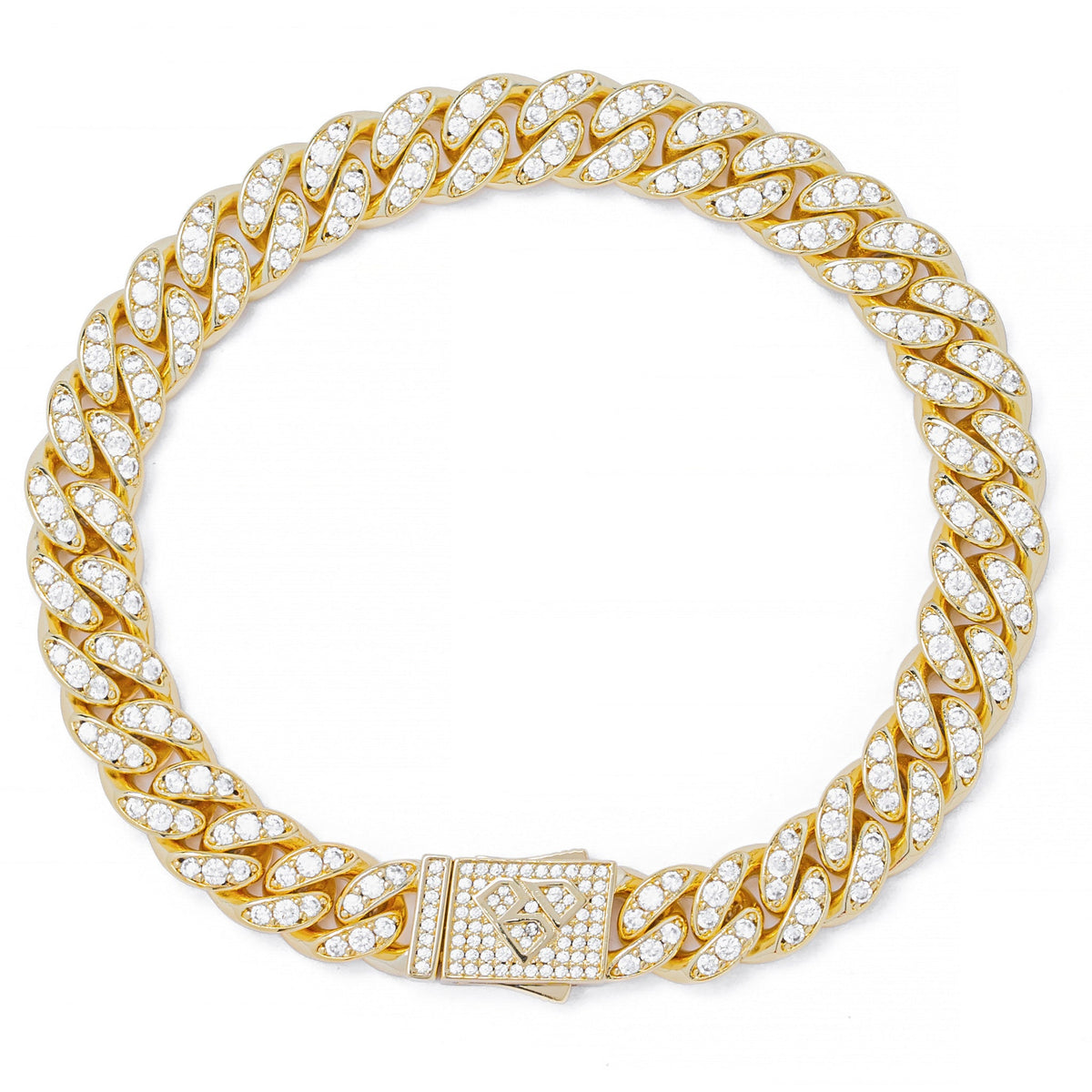 Big Daddy 10MM iced out Cuban link gold bracelet with CZ-paved links and clasp