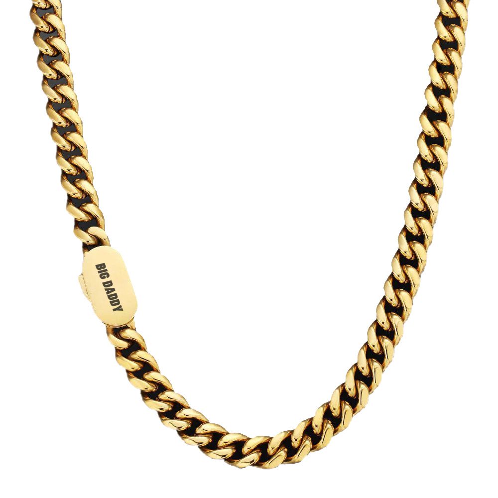 Big Daddy 10mm Miami Cuban link gold chain with branded tag