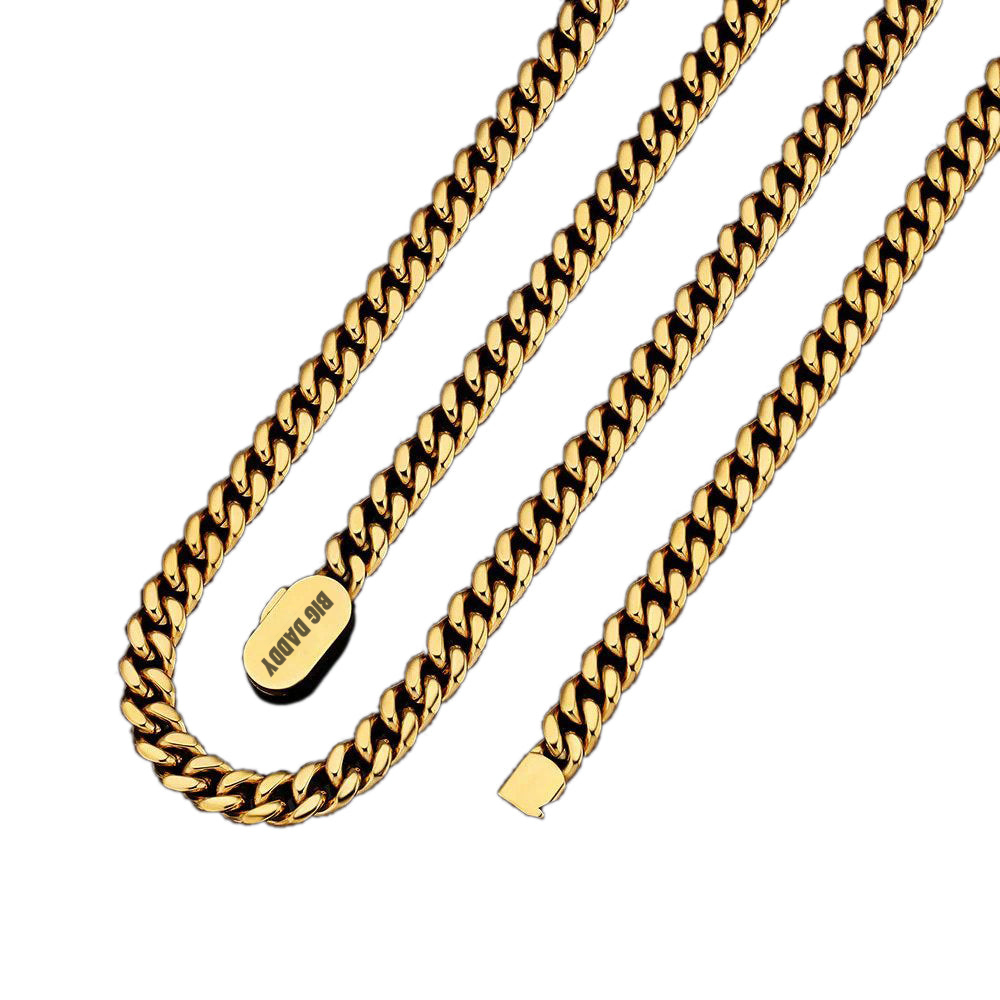 Multiple views of 10mm Miami Cuban link chain showing construction and clasp