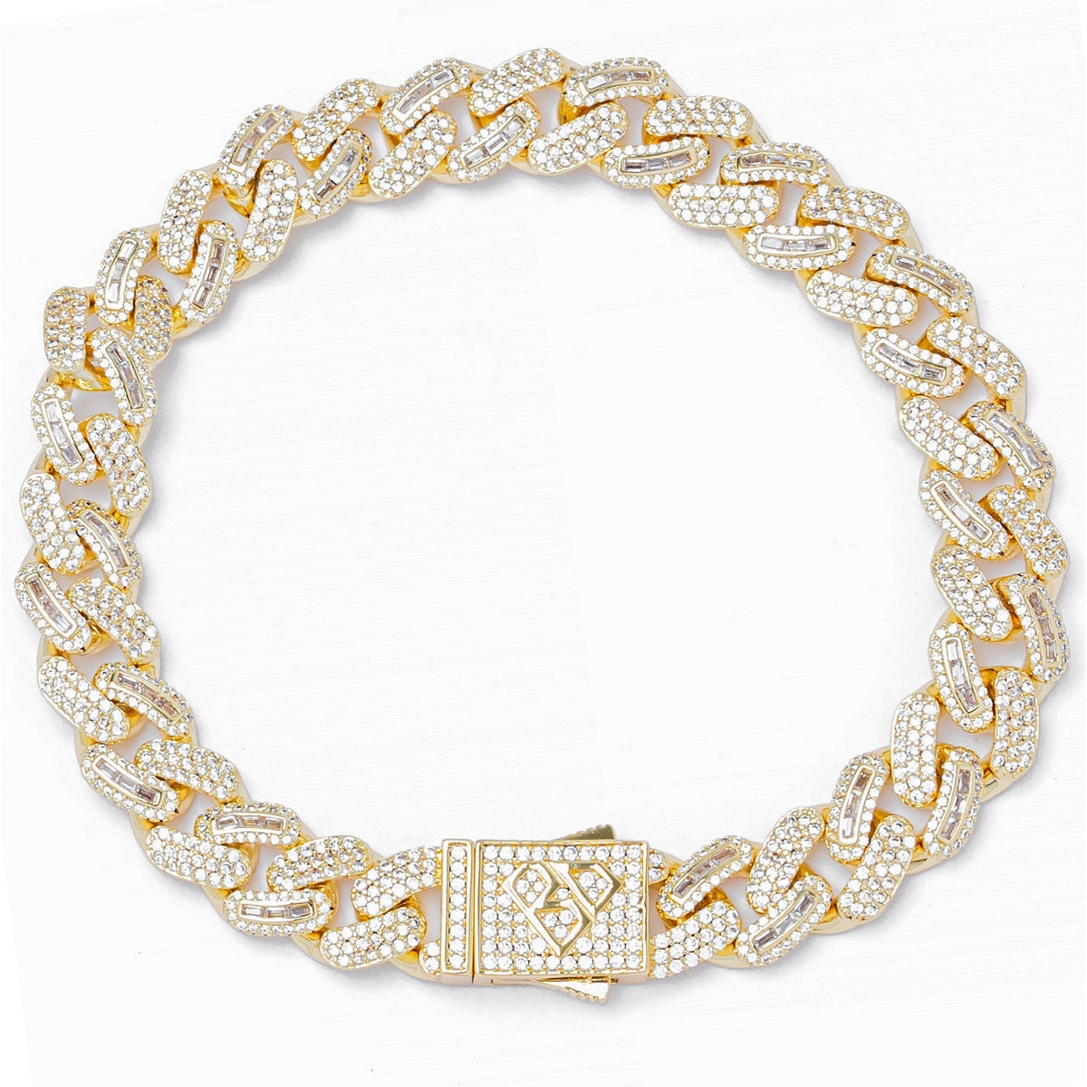 Big Daddy 10MM gold bracelet with baguette and cubic zirconia iced out Cuban link design