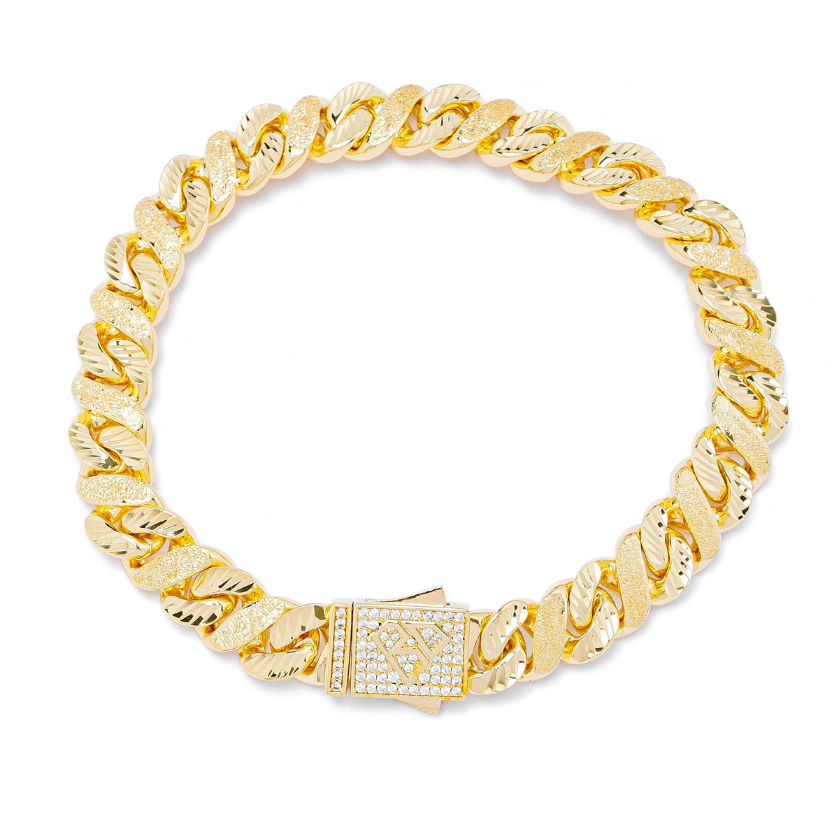 Big Daddy 10MM gold sandblast chain bracelet with CZ iced out clasp