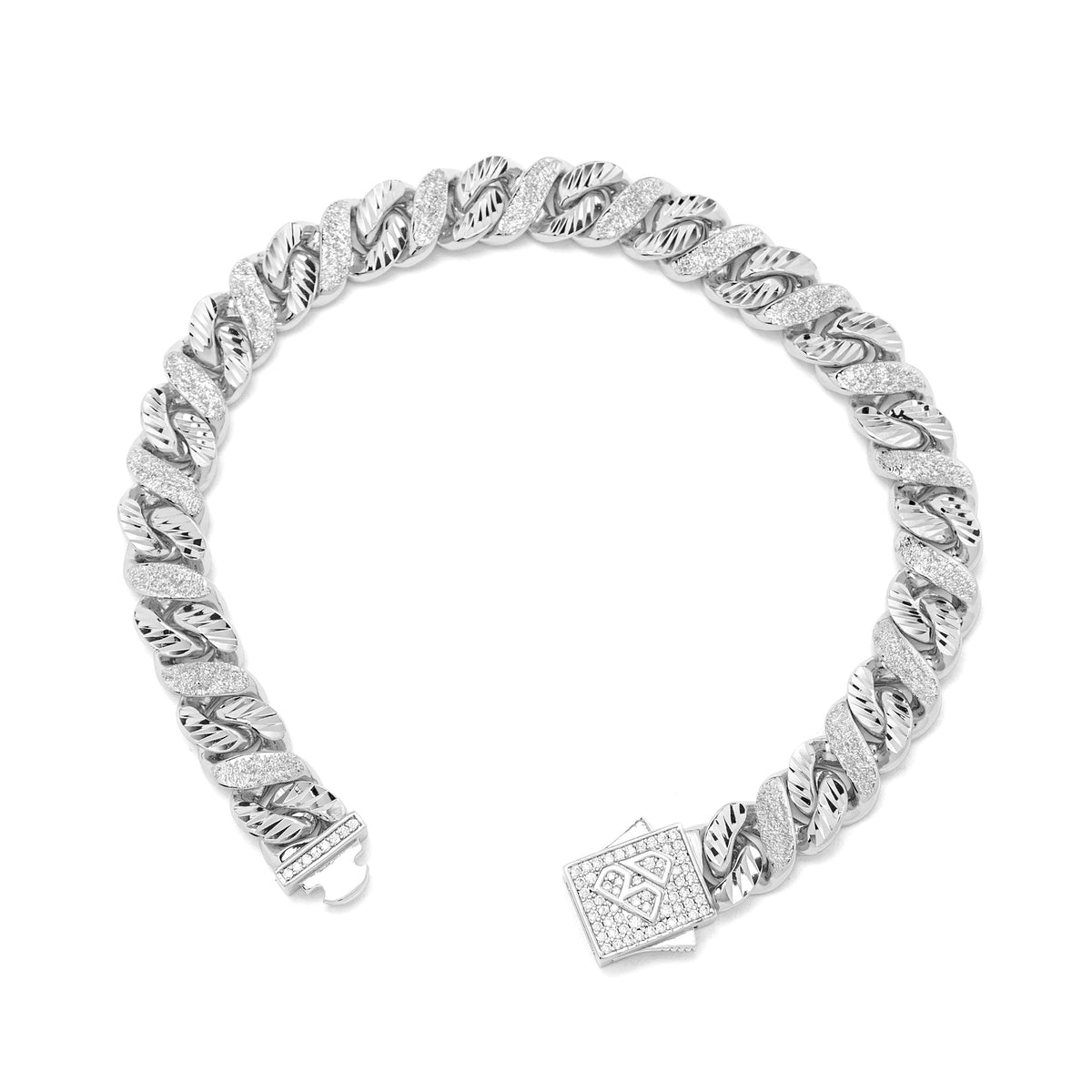 Big Daddy 10mm curb bracelet with iced-out CZ clasp, angled side view