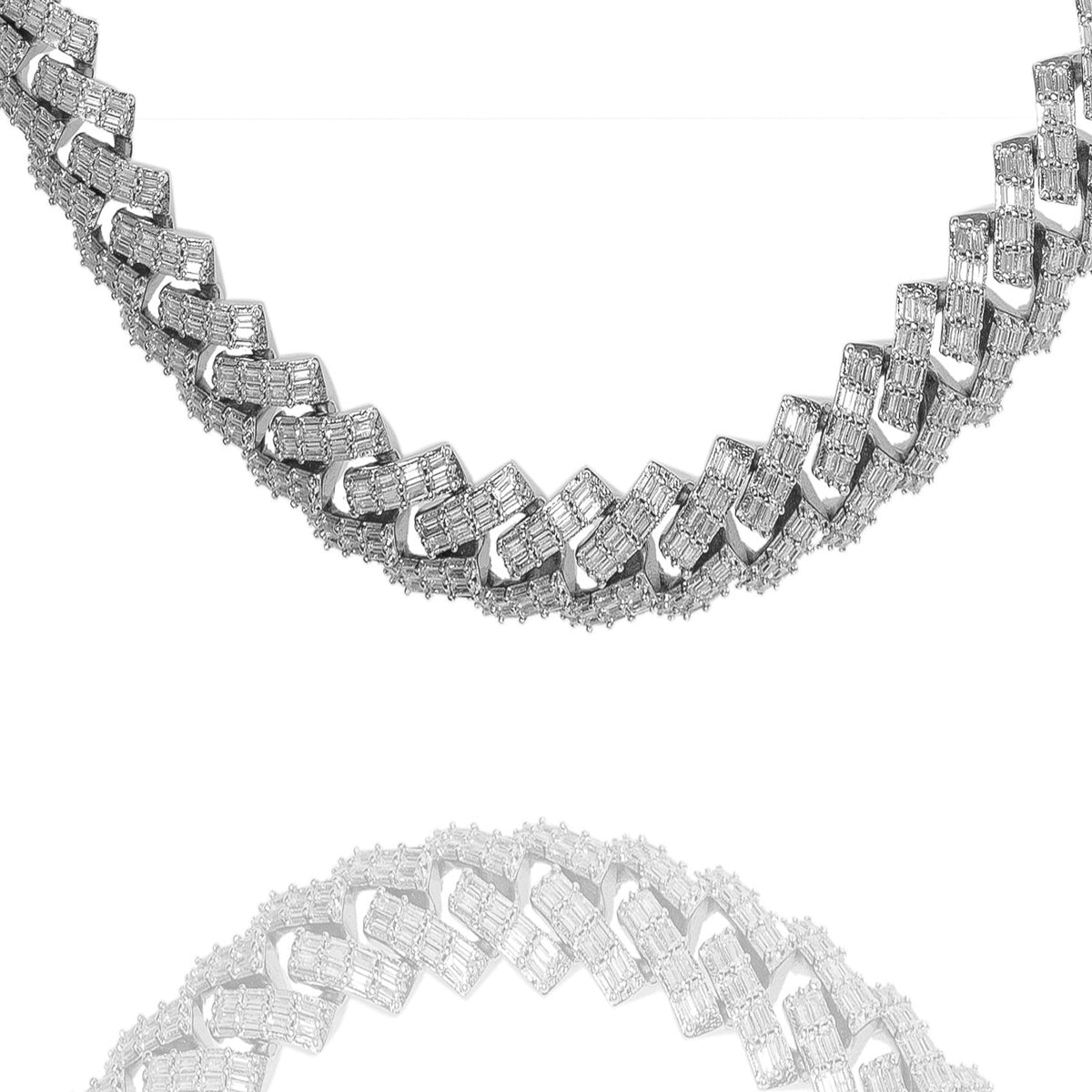 Big Daddy 12MM baguette Cuban CZ silver chain full length view