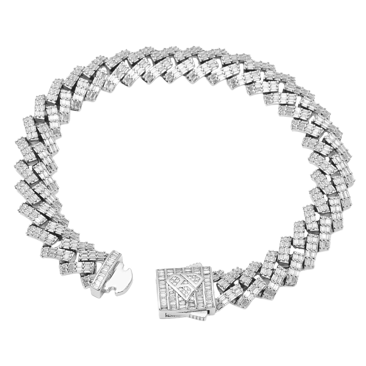 Big Daddy 12mm Cuban baguette CZ iced out silver bracelet at angle