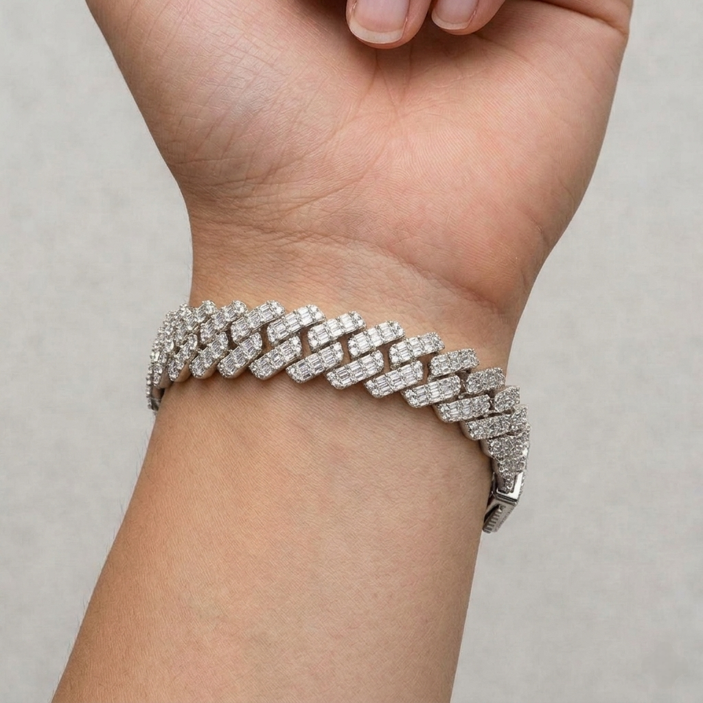 Big Daddy 12MM Cuban Baguette CZ Silver Iced Out Bracelet