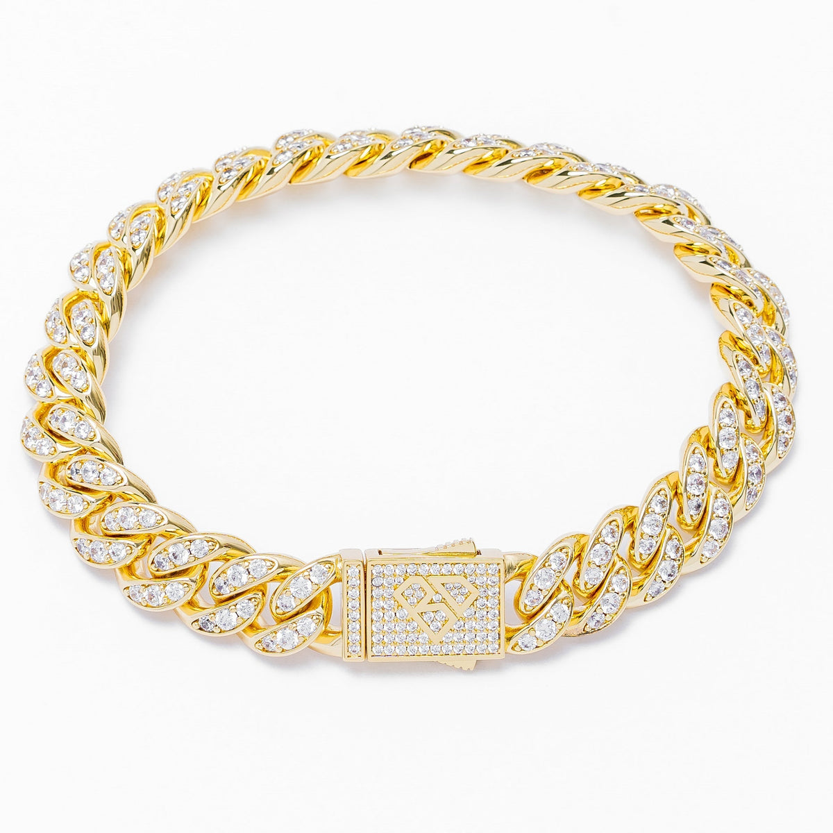 Big Daddy 12MM gold Cuban link bracelet with CZ-encrusted links and magnetic clasp