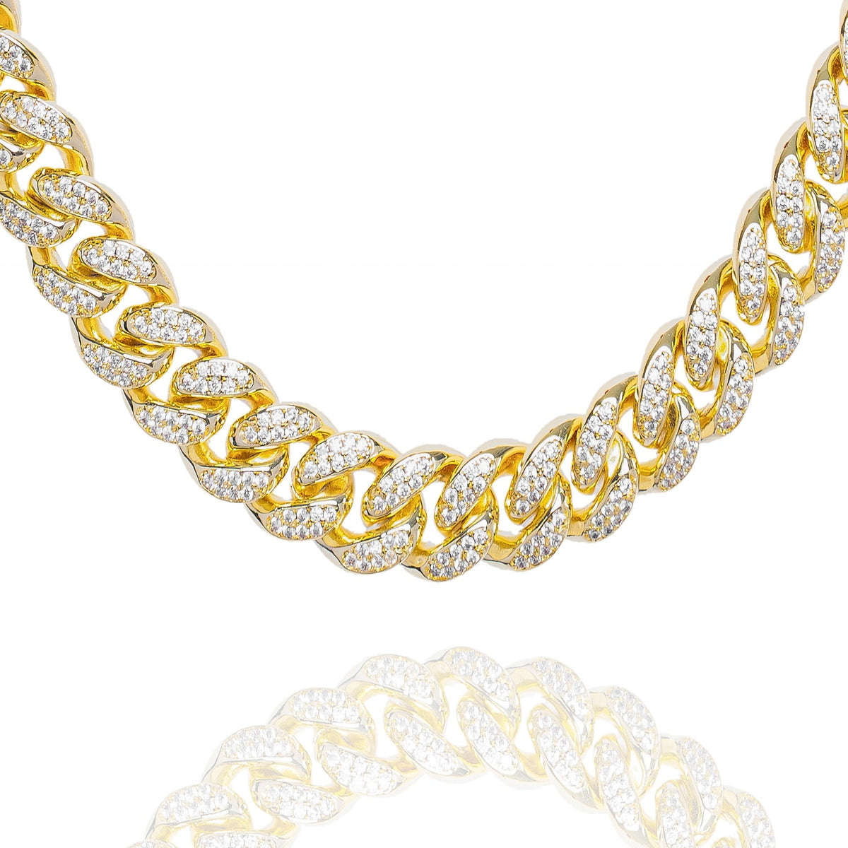 12MM gold CZ Cuban link chain with iced out design