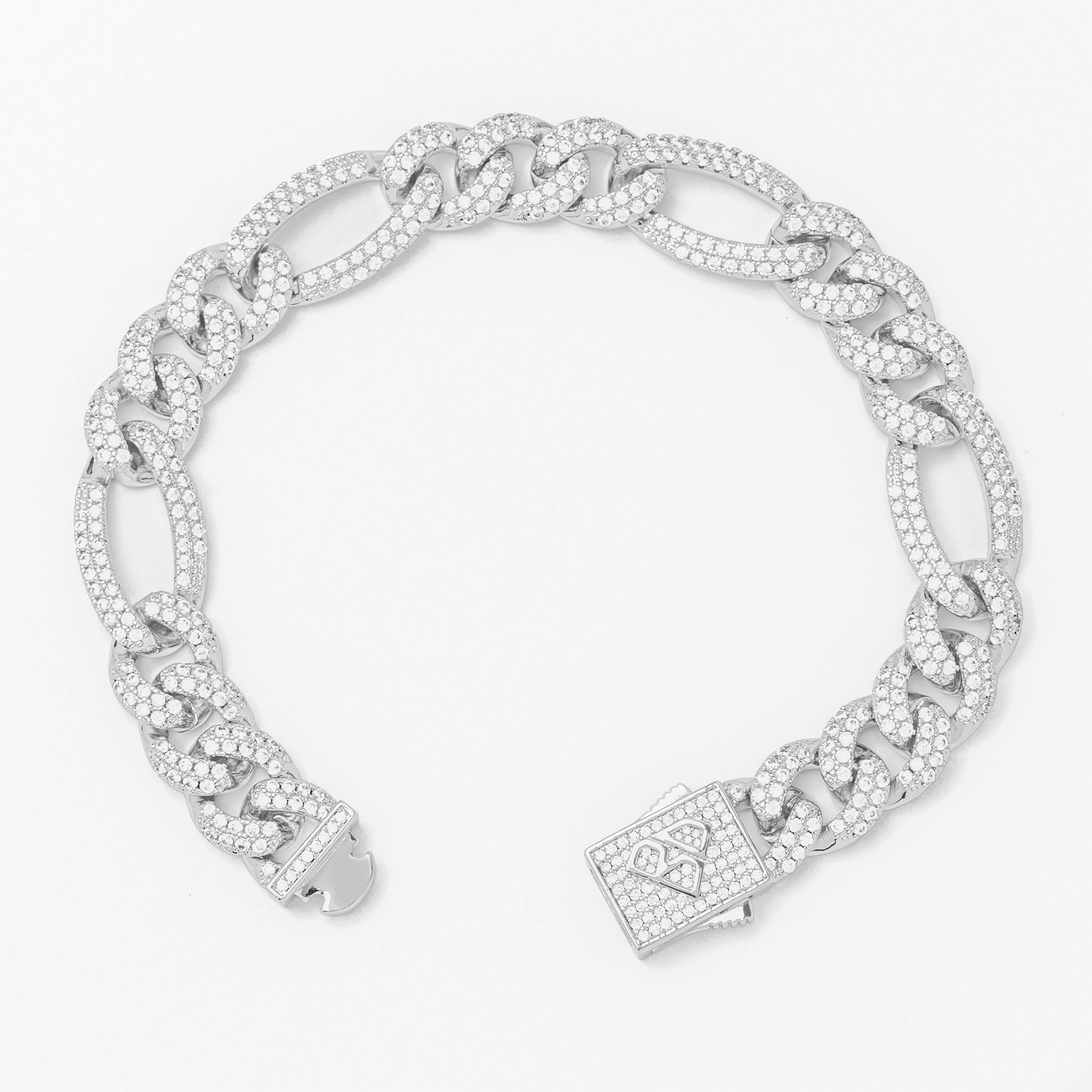 Big Daddy 12MM Hip Hop Iced Figaro Silver Bracelet - Bracelet