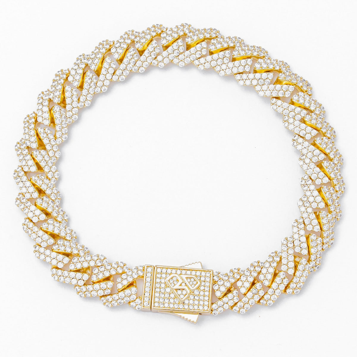 12MM straight edge Cuban CZ gold iced out bracelet with CZ-encrusted links