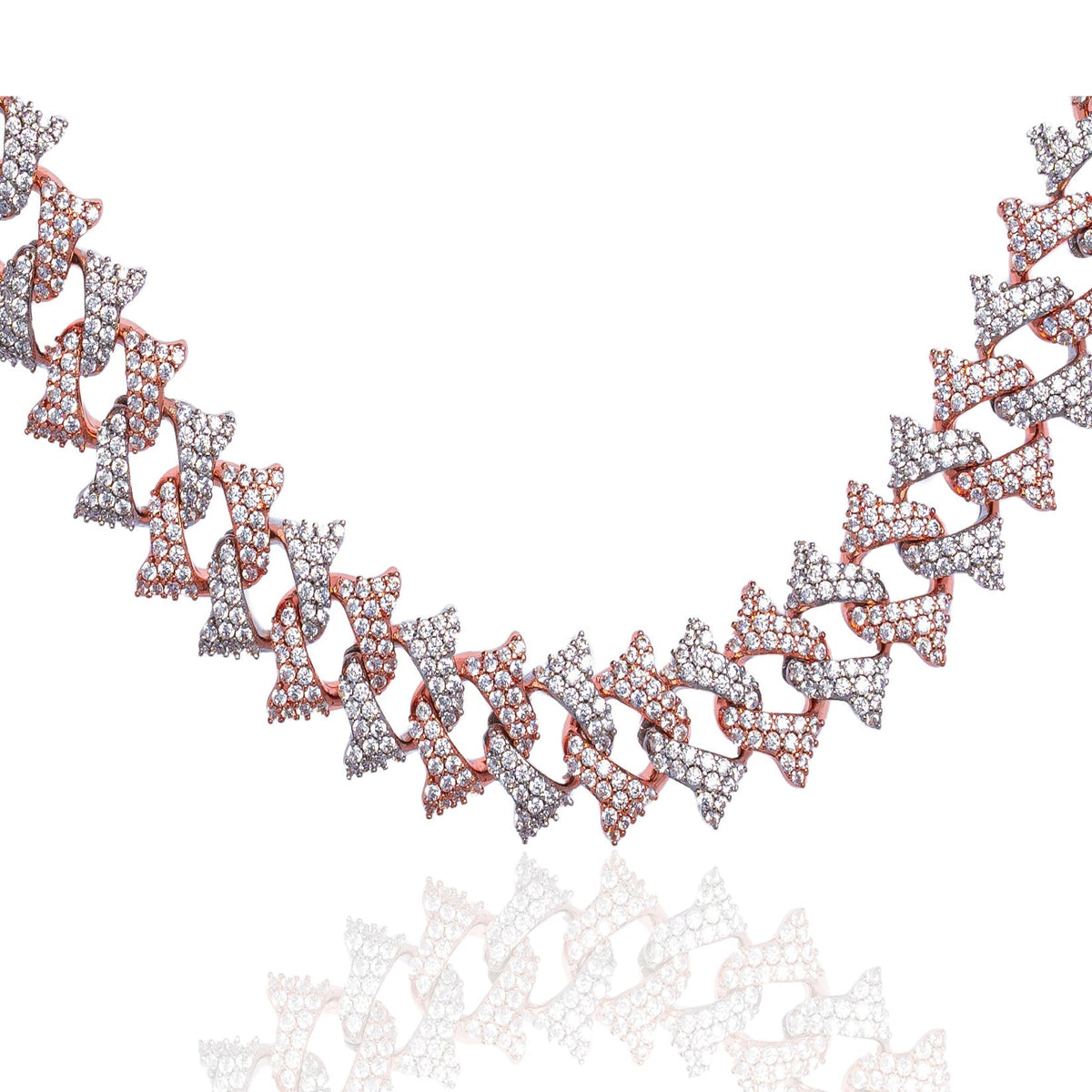Big Daddy 18MM two-tone spiked CZ chain featuring alternating white and rose gold CZ stones