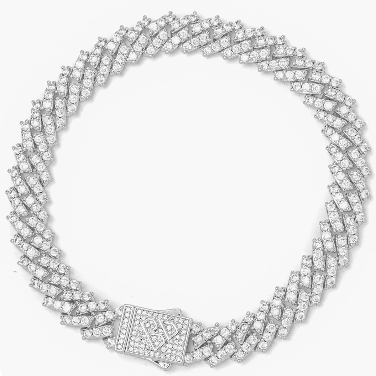 Big Daddy 9MM CZ prong silver Cuban link iced out bracelet with box clasp