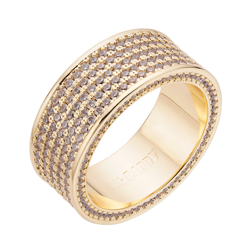 Gold-plated CZ iced out ring with pave cubic zirconia stones