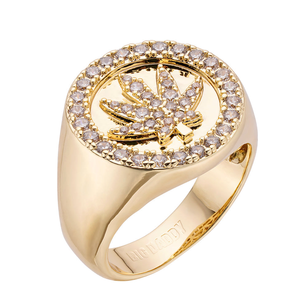 Big Daddy Dope iced out CZ ring with gold-plated finish and cubic zirconia stones