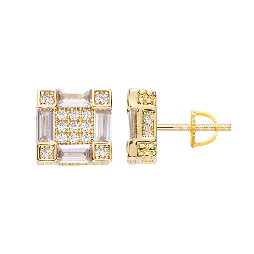 Big Daddy emerald cut baguette iced out CZ earring front and side view