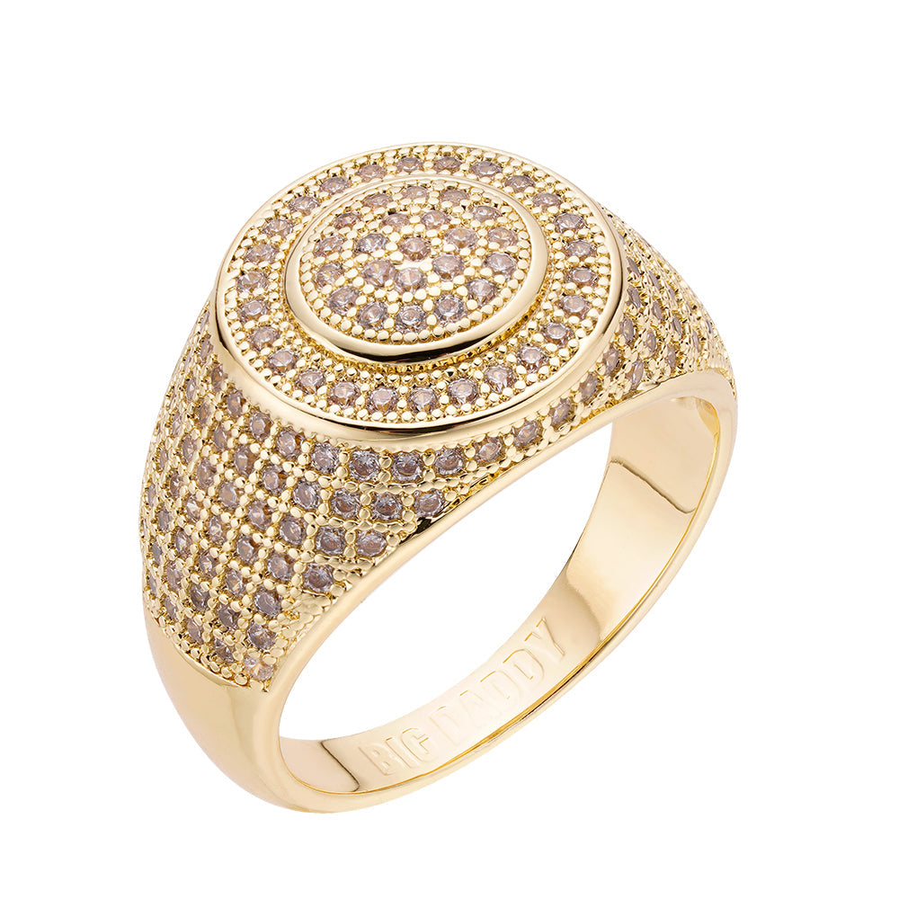 Gold Digger all-CZ iced out signet ring in 14K yellow gold with pavé CZ stones