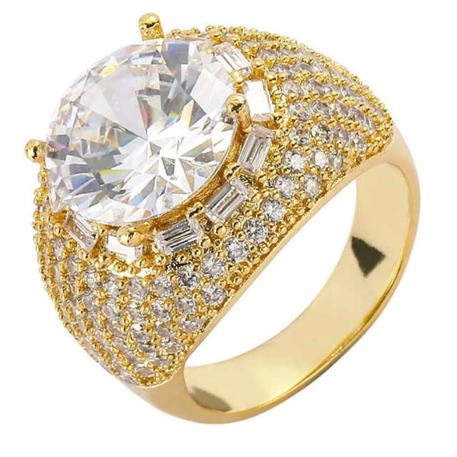 Big Daddy iced out cluster gold ring with oval center stone and pave CZ stones