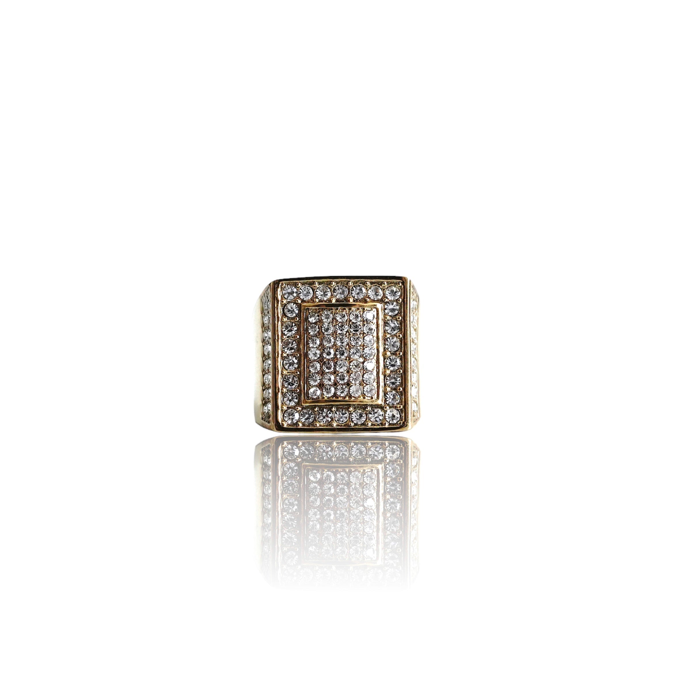 Big Daddy Iced Pave Square Gold Ring - Ring