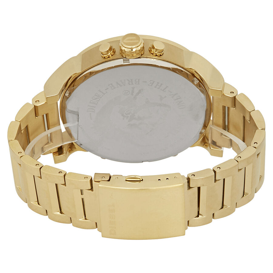 Caseback view of Diesel Mr. Daddy 2.0 showing all gold stainless steel construction