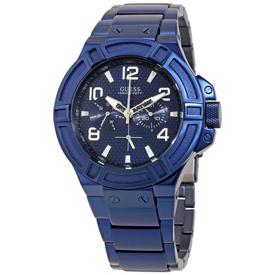 Guess Rigor blue multi-function chronograph watch with blue dial and stainless steel bracelet