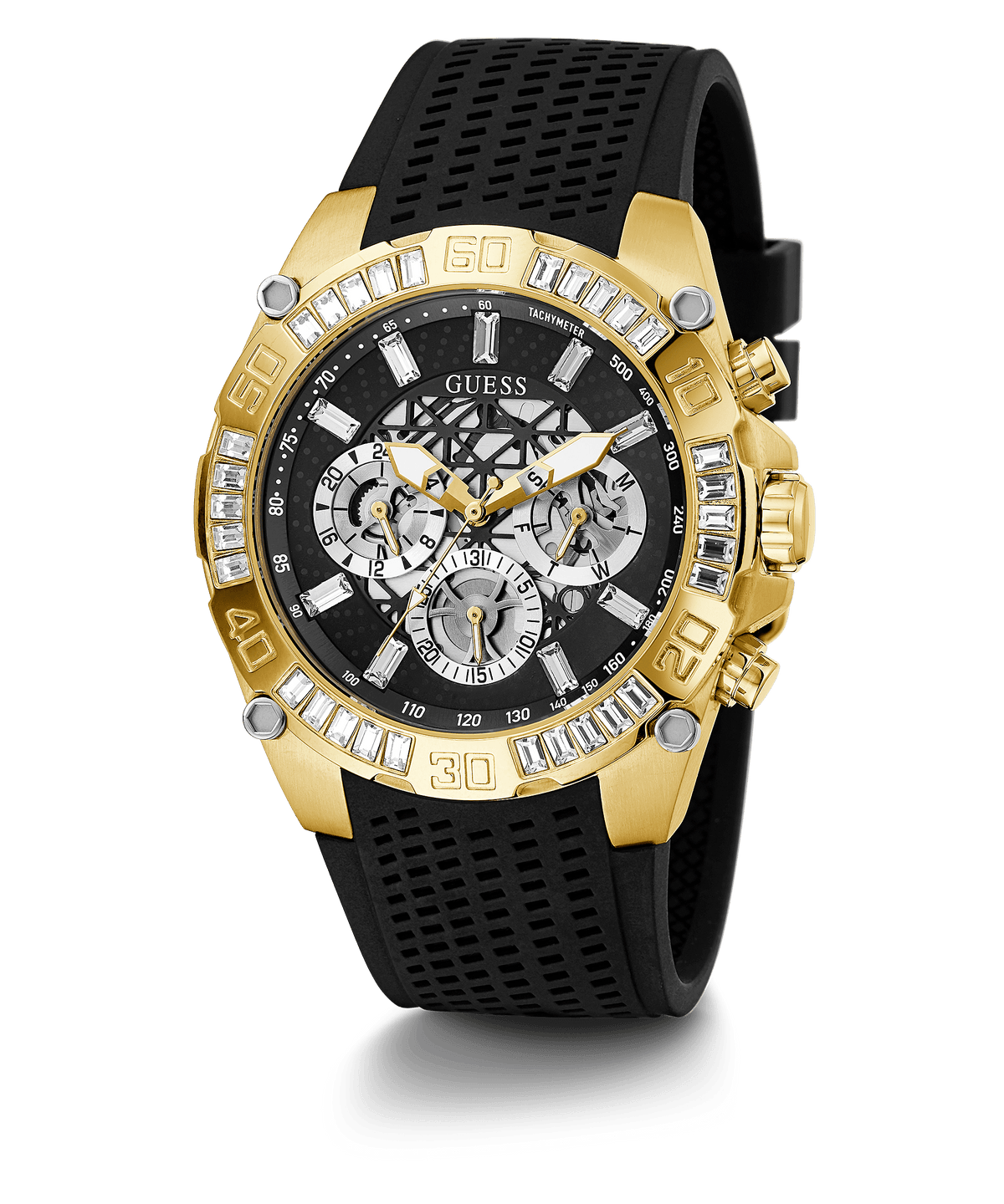 Guess Tachymeter Gold Tone Case Menβs Watch GW0333G2 - Watch