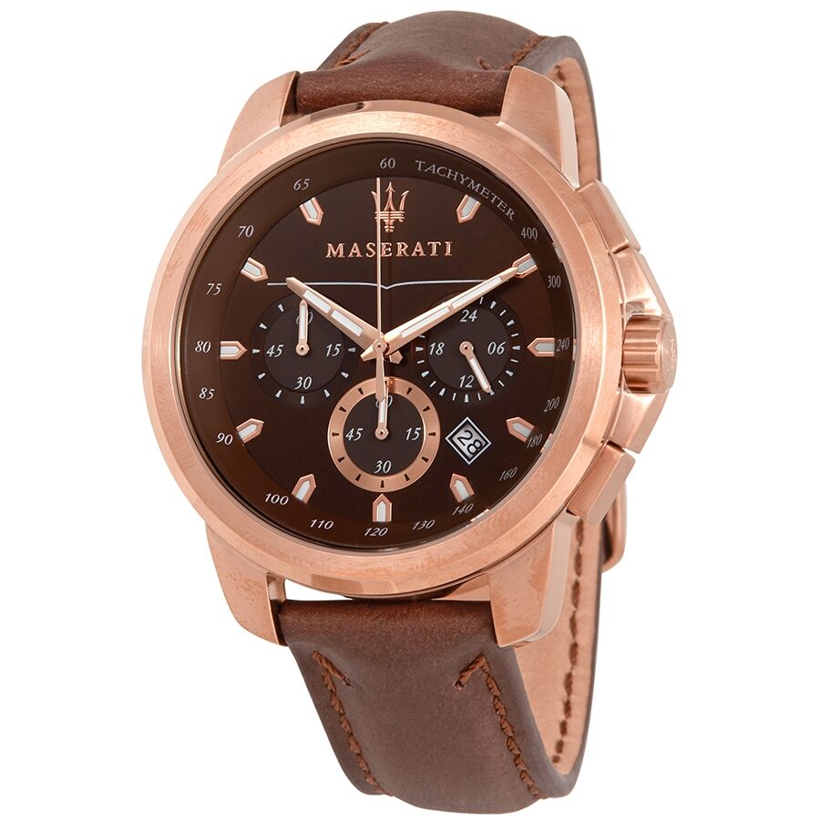 Maserati Successo chronograph men's watch with brown dial and rose gold case