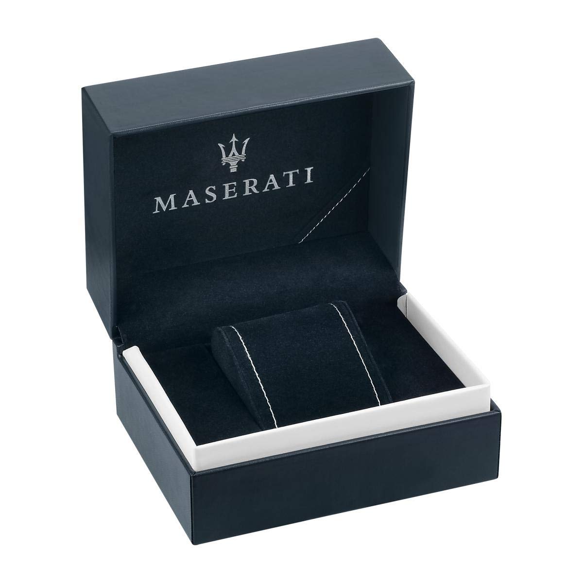 Maserati Successo watch in original dark blue presentation box with Trident logo and white interior