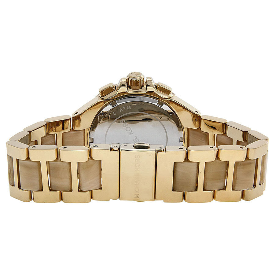Caseback view of Camille MK5902 showing gold-tone and horn acetate bracelet