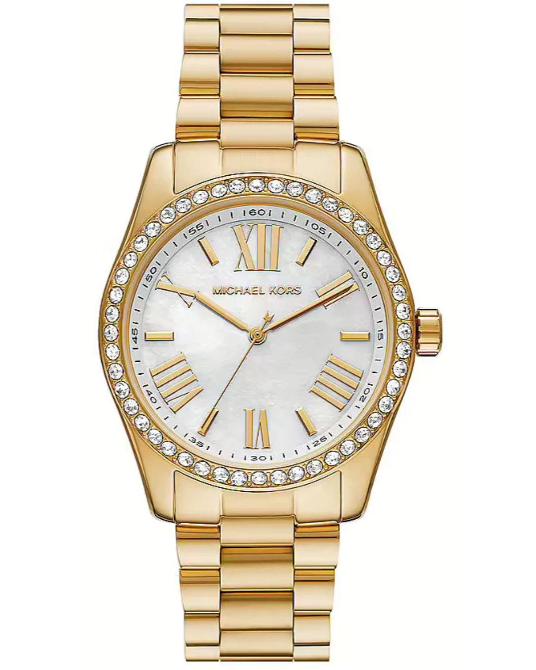Michael Kors Lexington gold watch with mother of pearl dial and crystal bezel