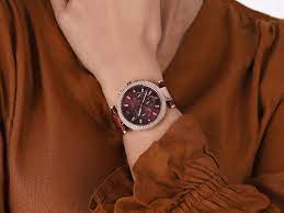 Michael Kors Parker MK6986 red dial chronograph watch worn on wrist