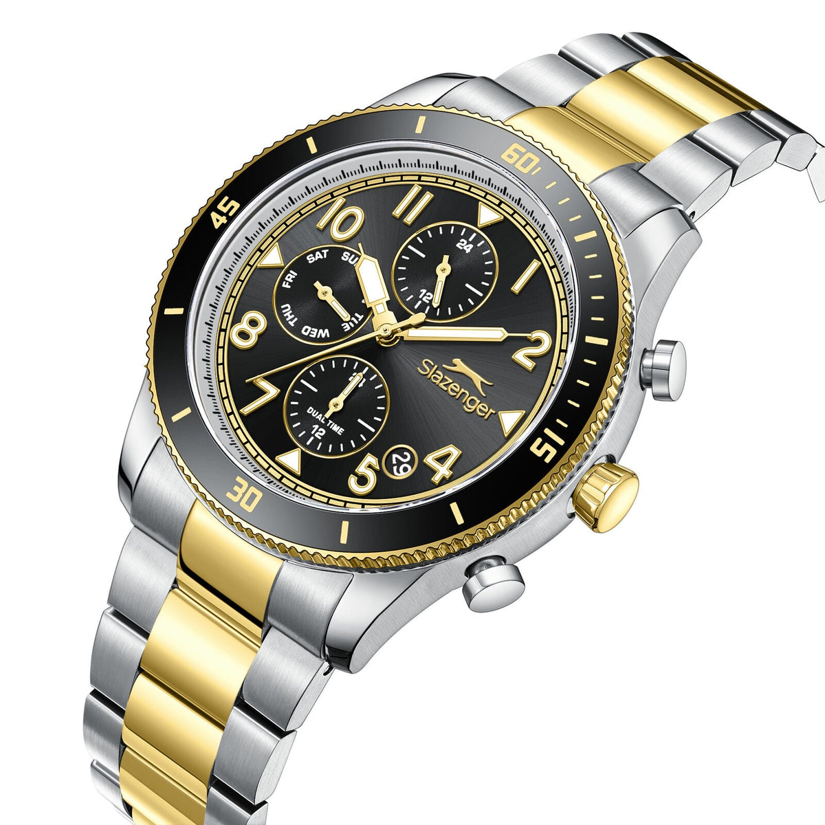 Slazenger Dual Time Multifunction Black Dial Two Tone Watch - SL.09.2604.2.250