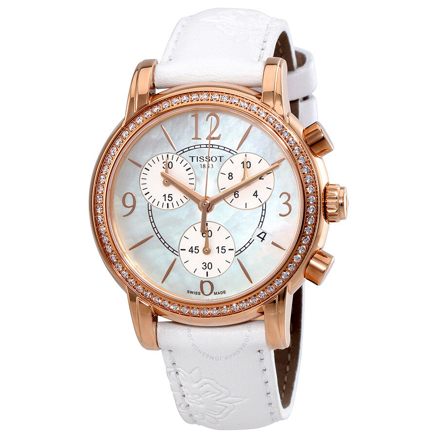 Tissot Dressport White Mother of Pearl Dial White Leather Ladies Watch T0502176711701 - The Watches Men & Co