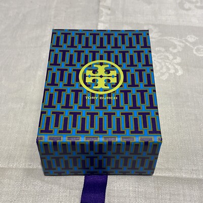 Tory Burch branded box with geometric pattern and signature double-T logo