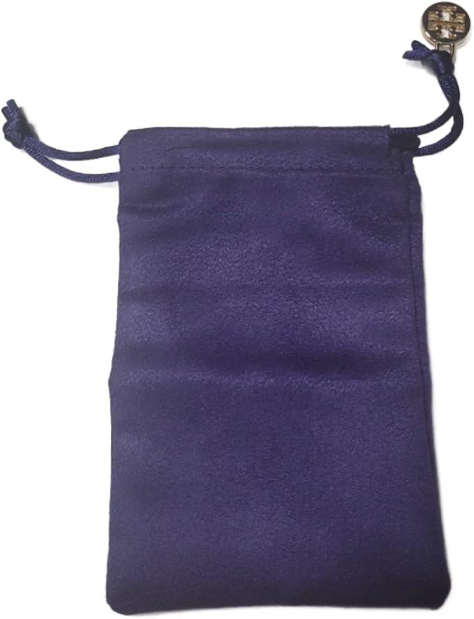 Tory Burch branded purple drawstring pouch with gold-tone logo charm