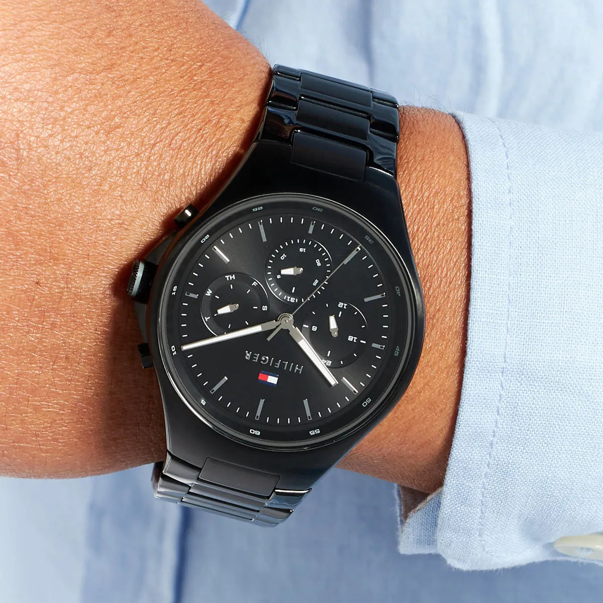 Tommy Hilfiger Justin Chronograph Black Dial Black Steel Strap Men's Watch  1792055