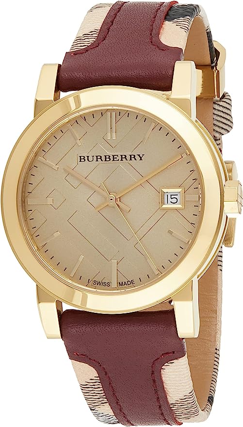 Burberry Women's Red Leather and Check Fabric Women's Watch  BU9111 - Big Daddy Jewelry