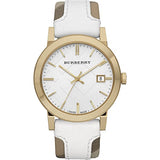 Burberry BU9015 Women's Swiss Heymarket Check Fabric and White Leather Band White Dial Women's Watch  BU9015 - Big Daddy Jewelry