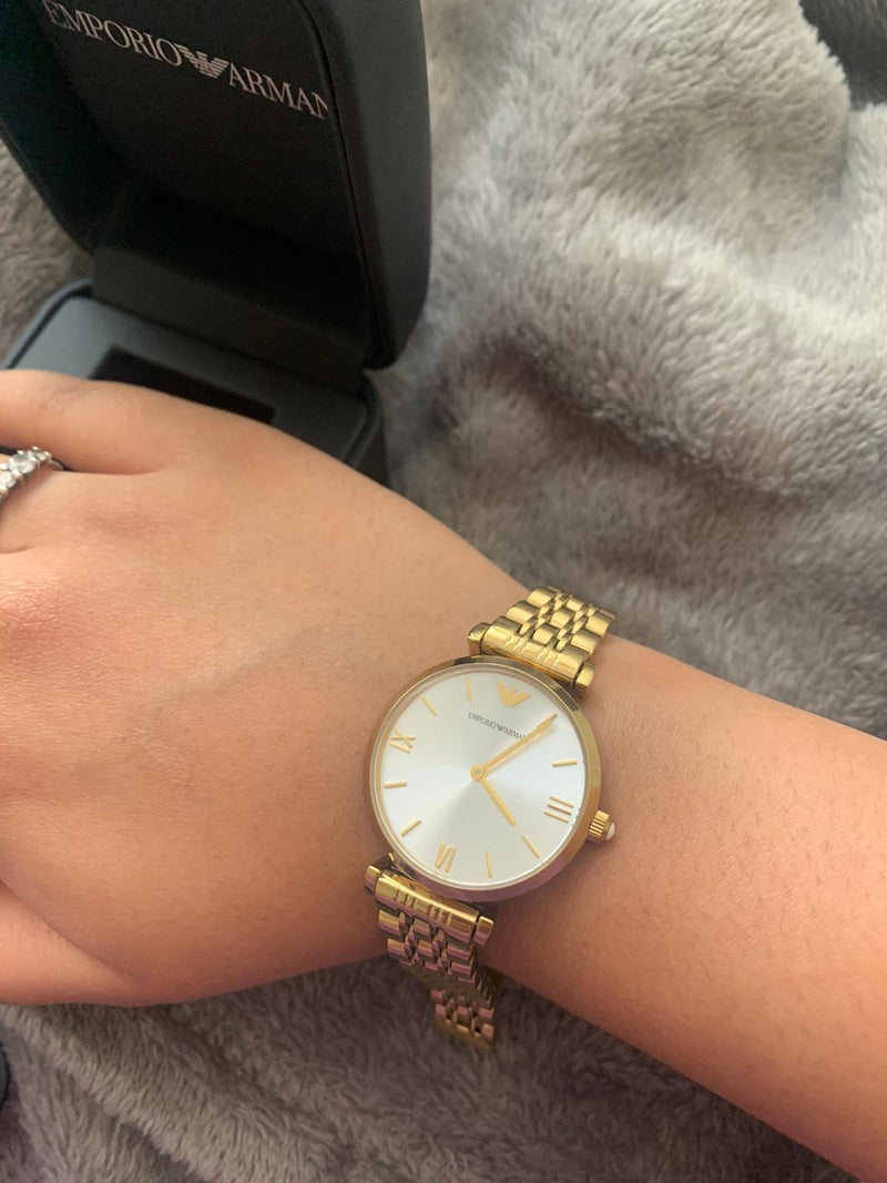 EMPORIO ARMANI Classic Silver Dial Gold-tone Ladies Watch AR1877