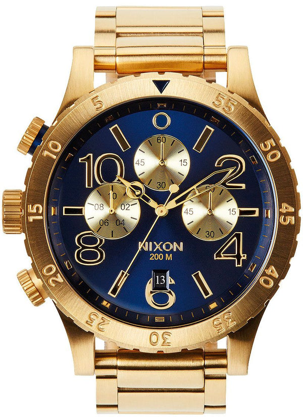 Nixon 48-20 Chrono Blue Dial Gold PVD Men's Watch  A486-1922 - Big Daddy Jewelry