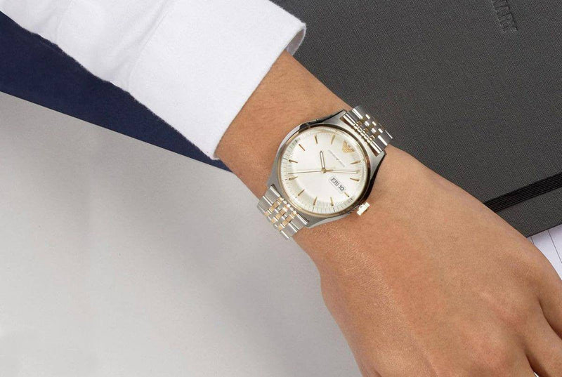 Emporio Armani Cream Dial Men's Two Tone Stainless Steel Watch AR11034