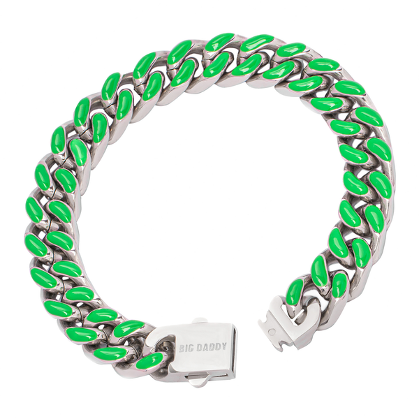 Big Daddy 13MM Enamel Green Steel Cuban Bracelet