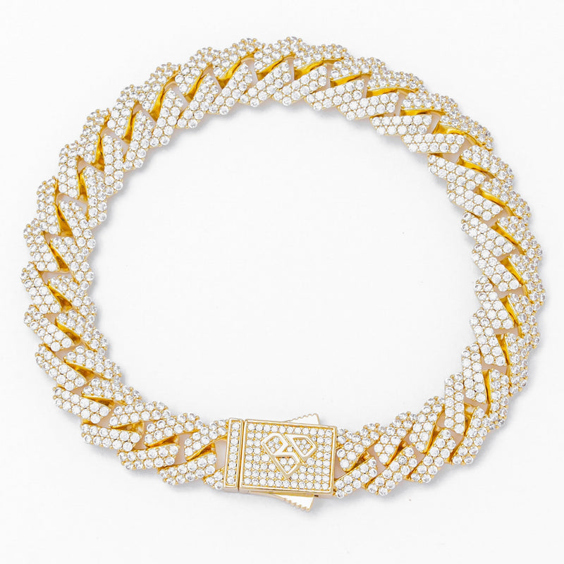 Big Daddy 12MM Straight Edge Cuban Diamond Gold Bracelet