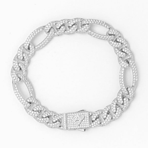 Big Daddy 12MM Hip Hop Iced Figaro Silver Bracelet