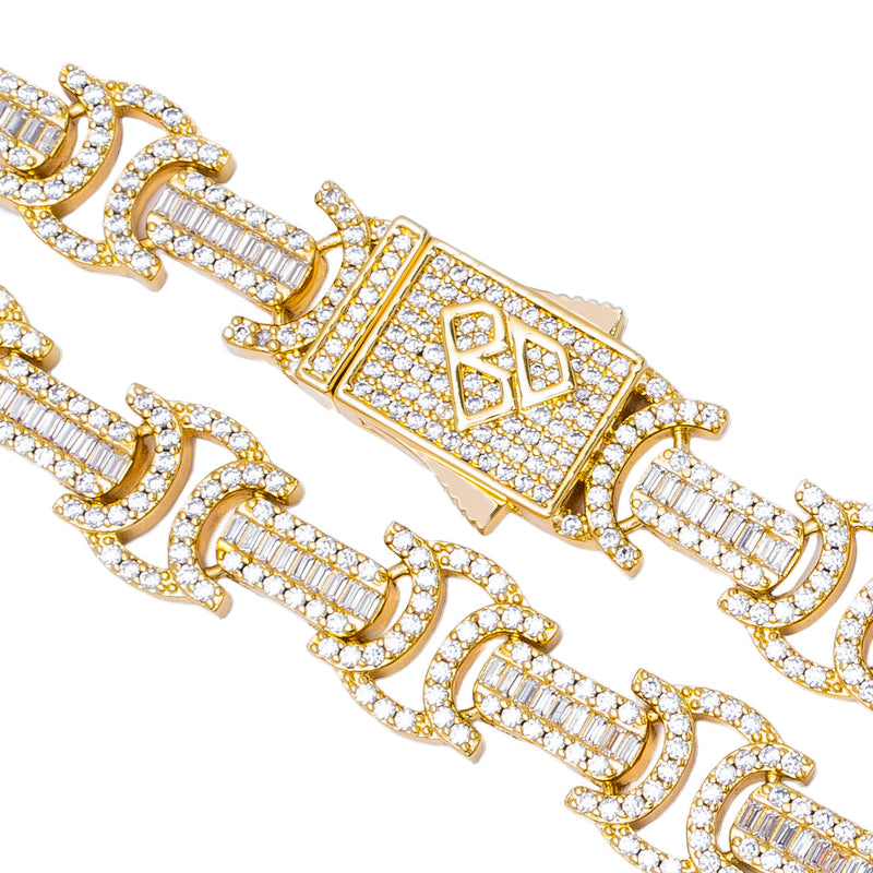 Big Daddy 12MM Baguette Byzantine Iced Out Gold Chain